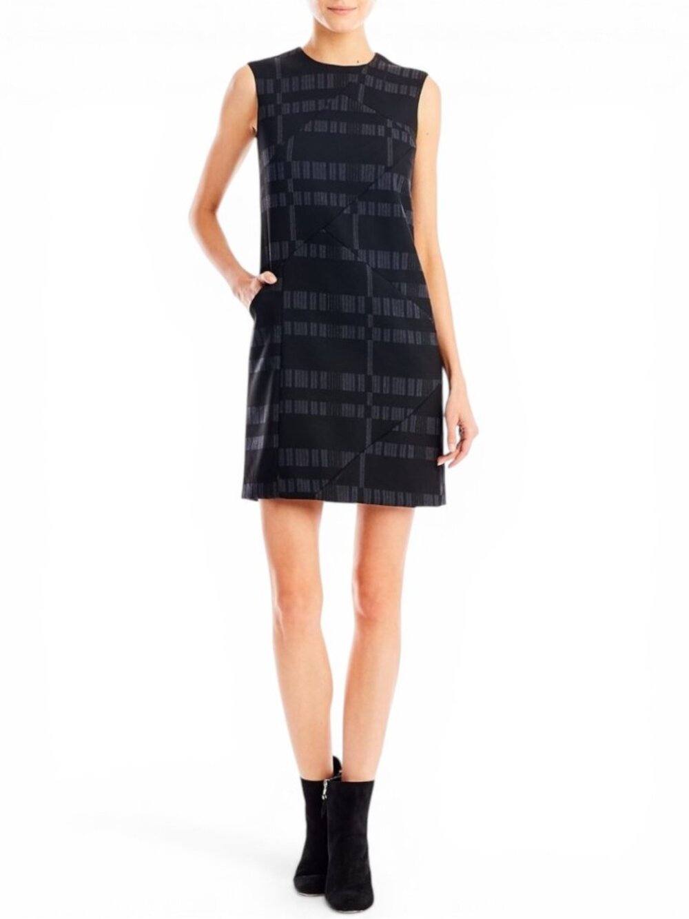 Nicole Miller Artelier Black Gray Sleeveless Broken Stripe Shift Dress NWT New 8
